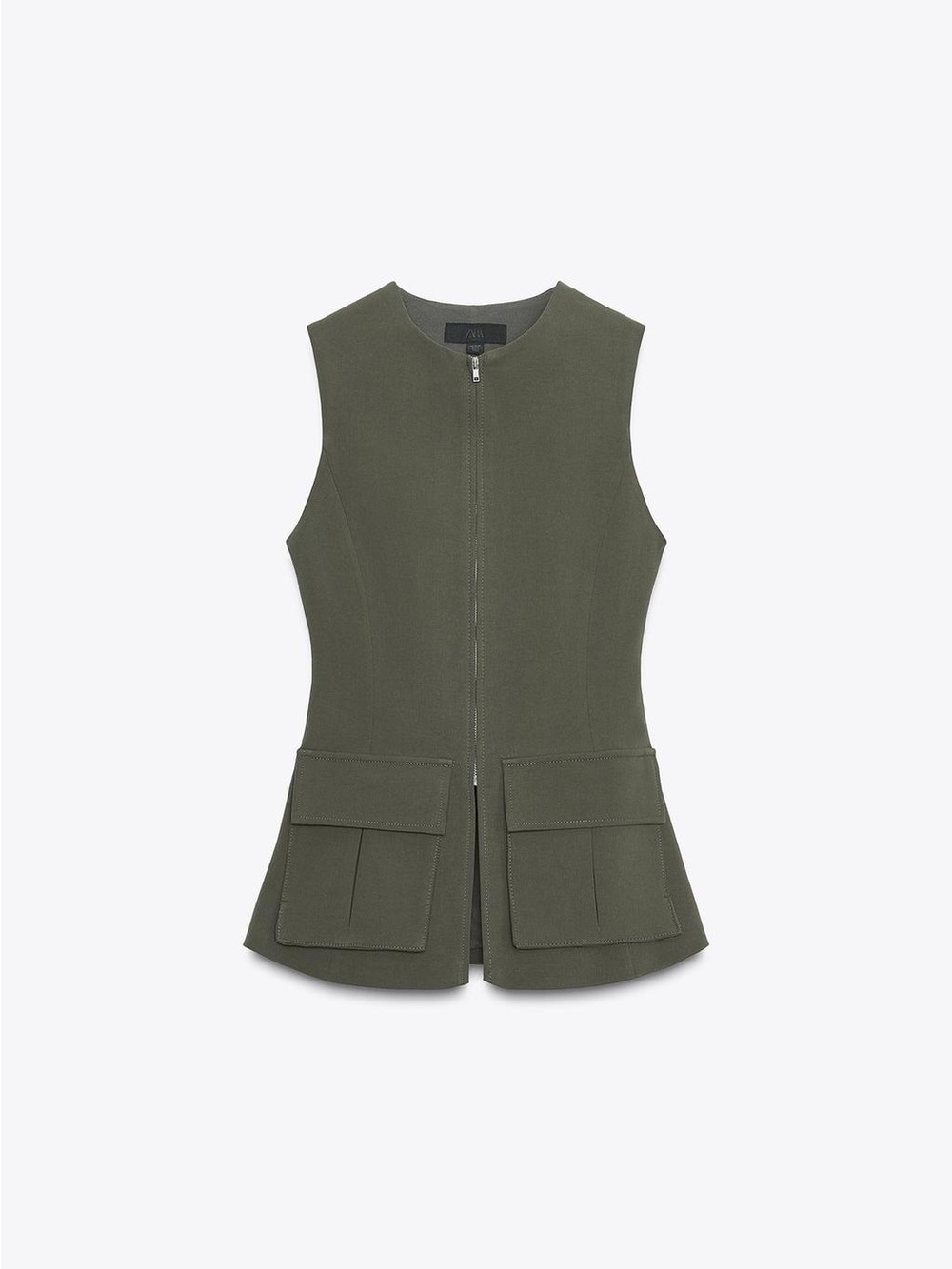 NWOT- Zara Sleeveless Olive Green Zip Front Vest